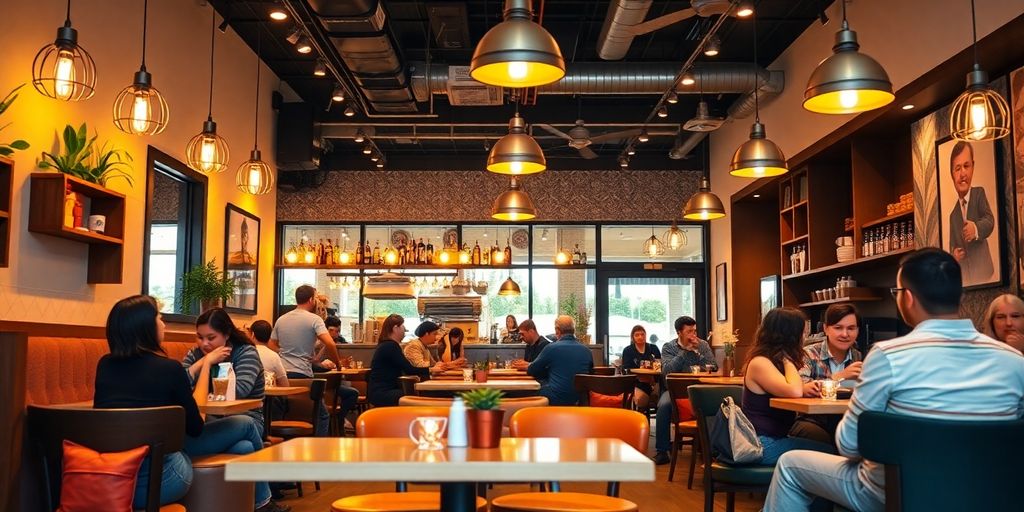 Cozy café interior with customers enjoying their time.