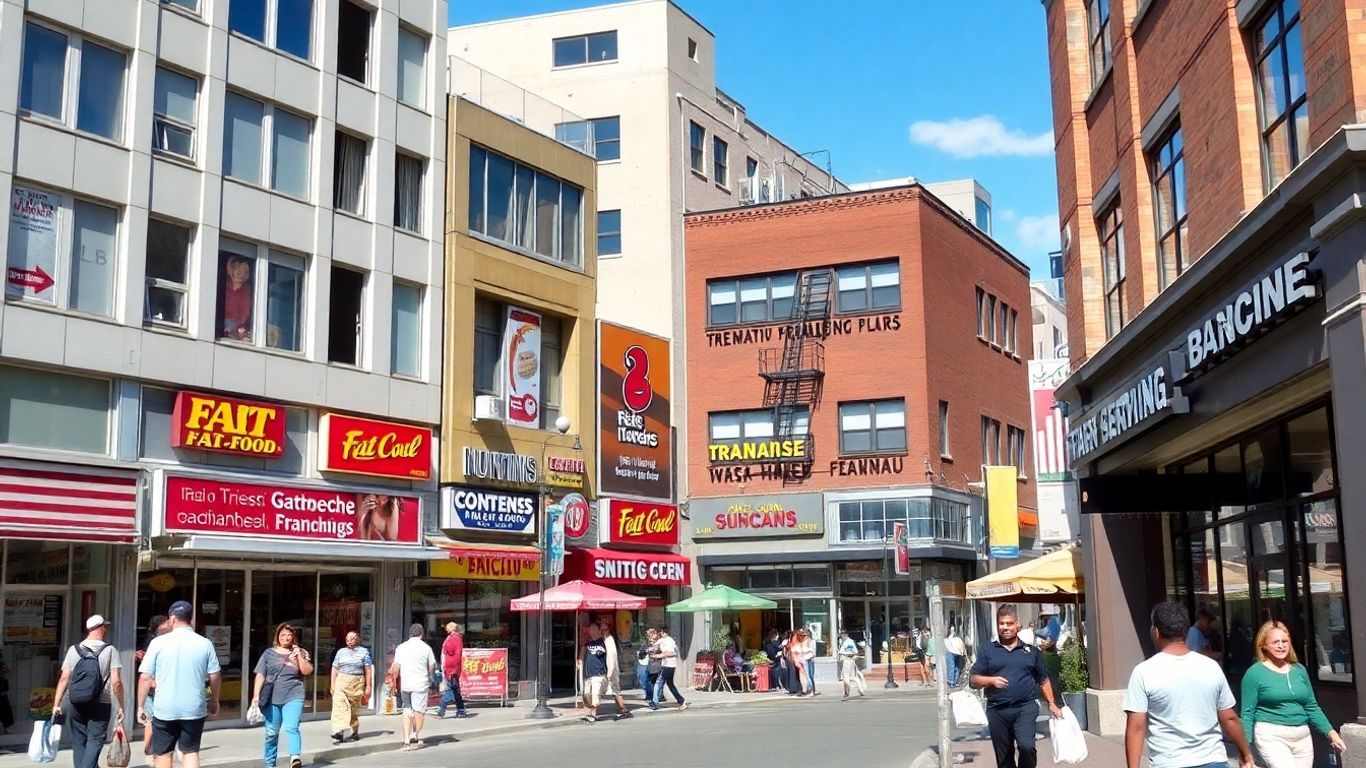 Francize și afaceri locale pe o stradă aglomerată